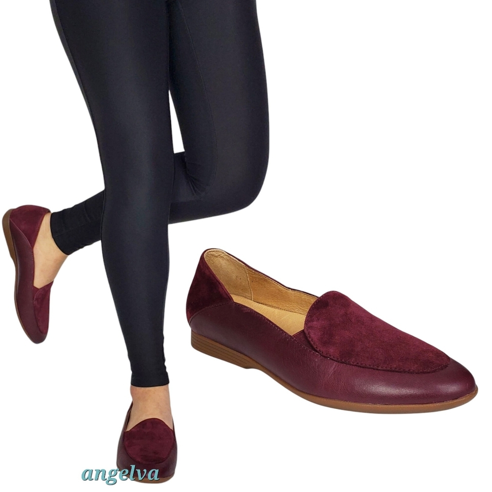 New Dansko lace leather slip on loafers wine burgundy classic career academia